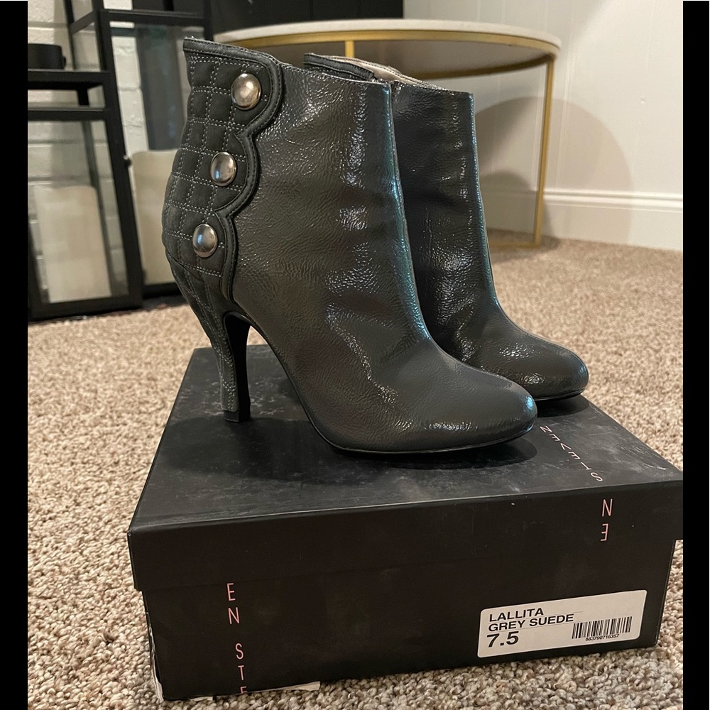Gray suede/paten leather bootie